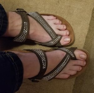 BioNatura Studded Leather Wedge Sandals